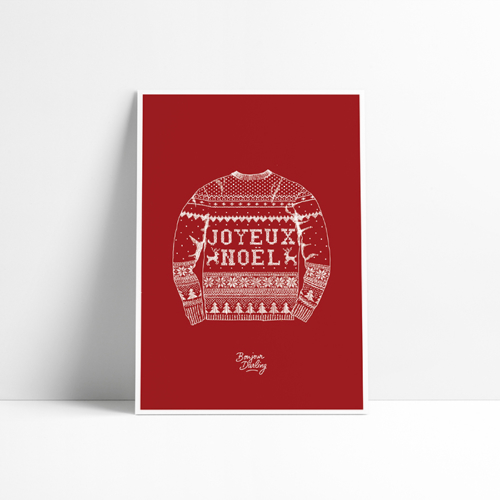 Affiche Noël Christmas Pull Joyeux Illustration A4 blanc